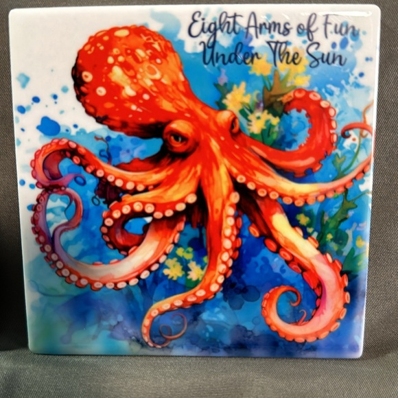 Set of 4 square  Beach/Ocean ceramic coasters. - Picture 2 of 5